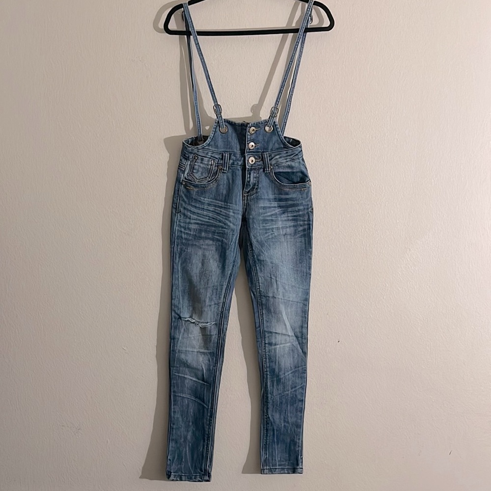 1st Kiss Overall suspender jeans size 0. Distressed knee.